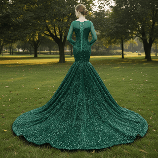 Sparkly Long Sleeve Trumpet Prom Dress Sequins Evening Gown - Rosymae