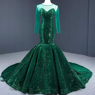 Sparkly Long Sleeve Trumpet Prom Dress Sequins Evening Gown - Rosymae