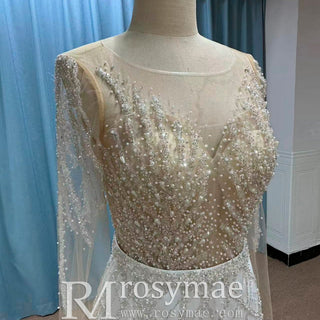 Sparkly Long Sleeve Wedding Dress with Detachable Train - Rosymae