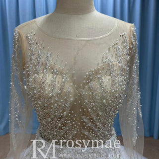 Sparkly Long Sleeve Wedding Dress with Detachable Train - Rosymae