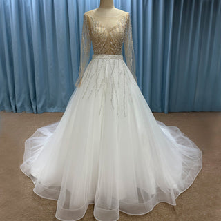 Sparkly Long Sleeve Wedding Dress with Detachable Train - Rosymae