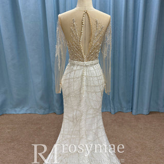 Sparkly Long Sleeve Wedding Dress with Detachable Train - Rosymae