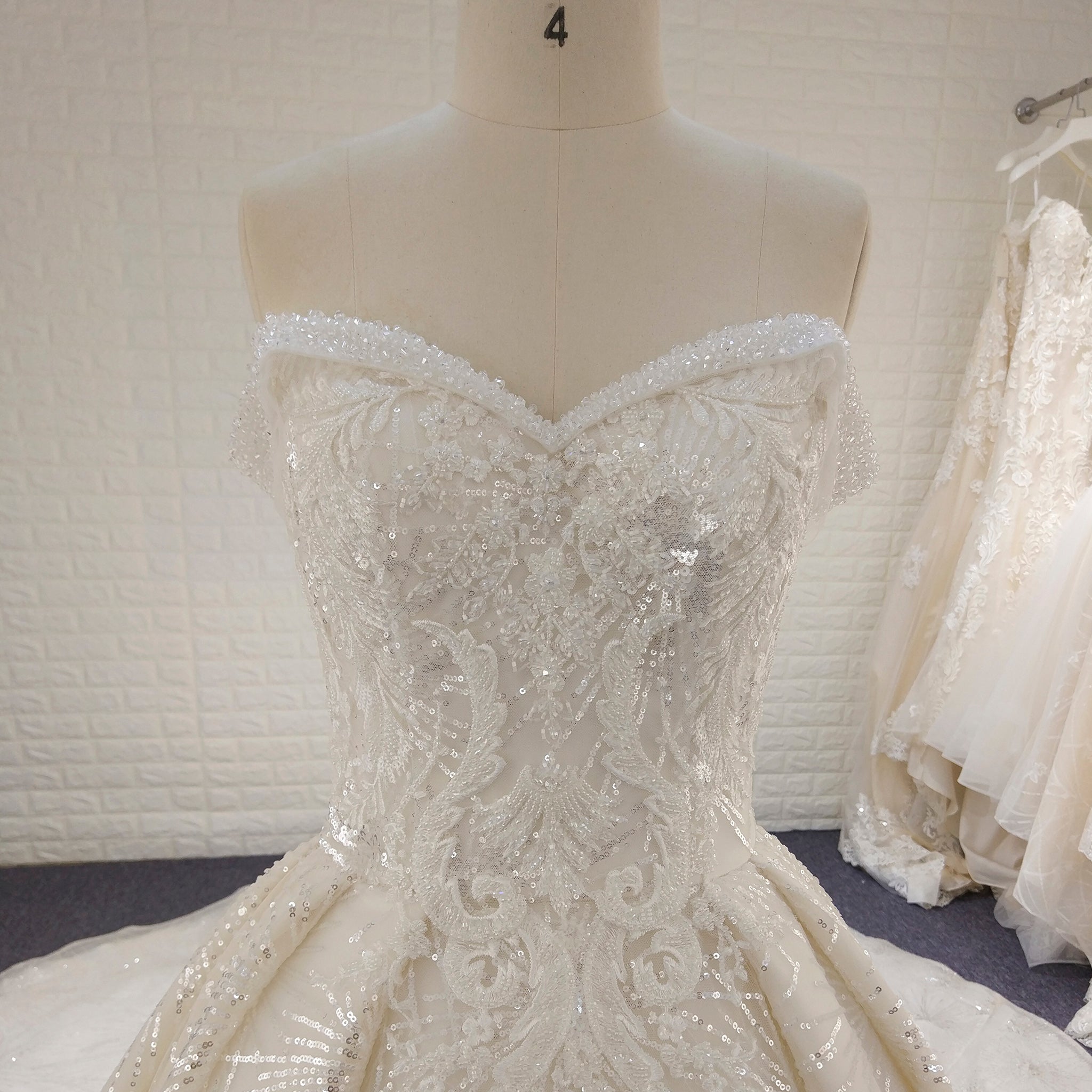 Sparkly Luxury Ball Gown Princess Wedding Dress with Off the Shoulder - Rosymae