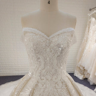 Sparkly Luxury Ball Gown Princess Wedding Dress with Off the Shoulder - Rosymae