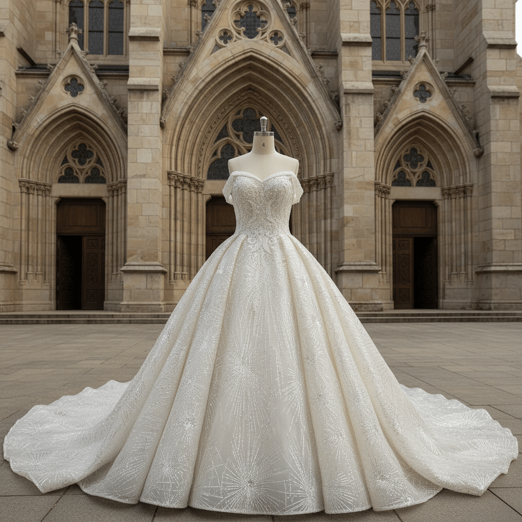 Sparkly Luxury Ball Gown Princess Wedding Dress with Off the Shoulder - Rosymae