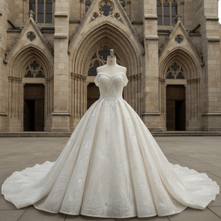 Sparkly Luxury Ball Gown Princess Wedding Dress with Off the Shoulder - Rosymae