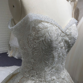 Sparkly Luxury Ball Gown Princess Wedding Dress with Off the Shoulder - Rosymae