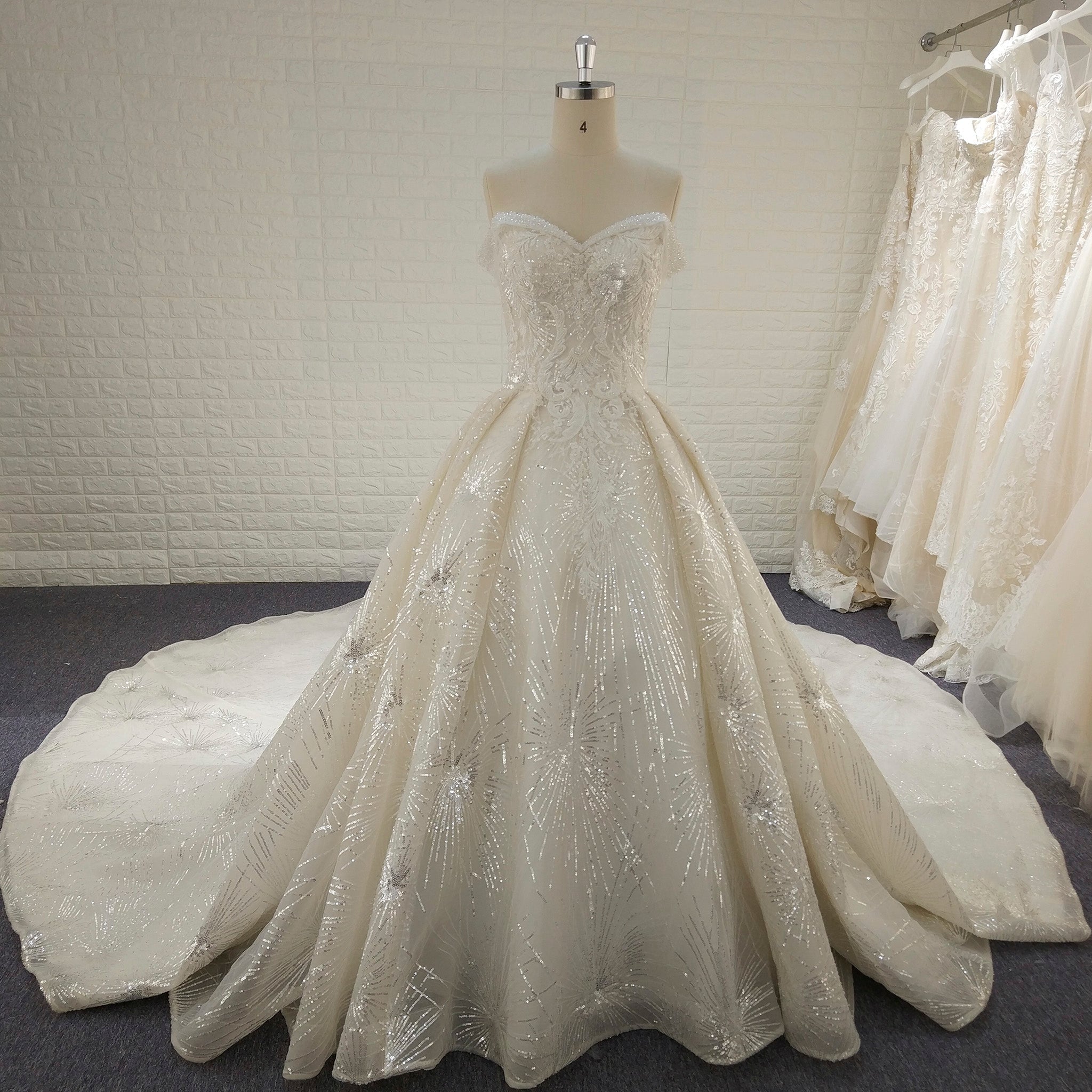 Sparkly Luxury Ball Gown Princess Wedding Dress with Off the Shoulder - Rosymae