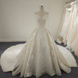 Sparkly Luxury Ball Gown Princess Wedding Dress with Off the Shoulder - Rosymae