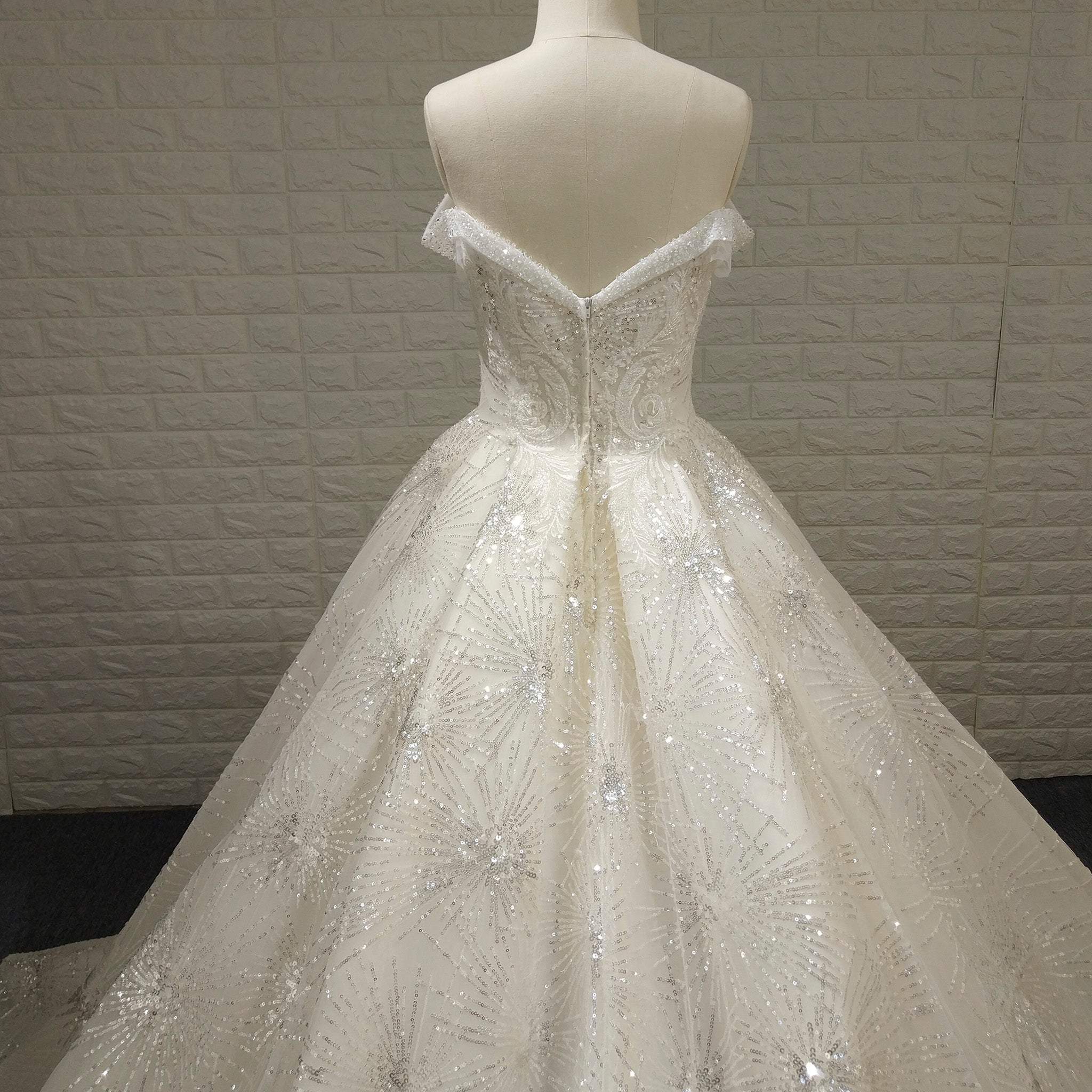 Sparkly Luxury Ball Gown Princess Wedding Dress with Off the Shoulder - Rosymae
