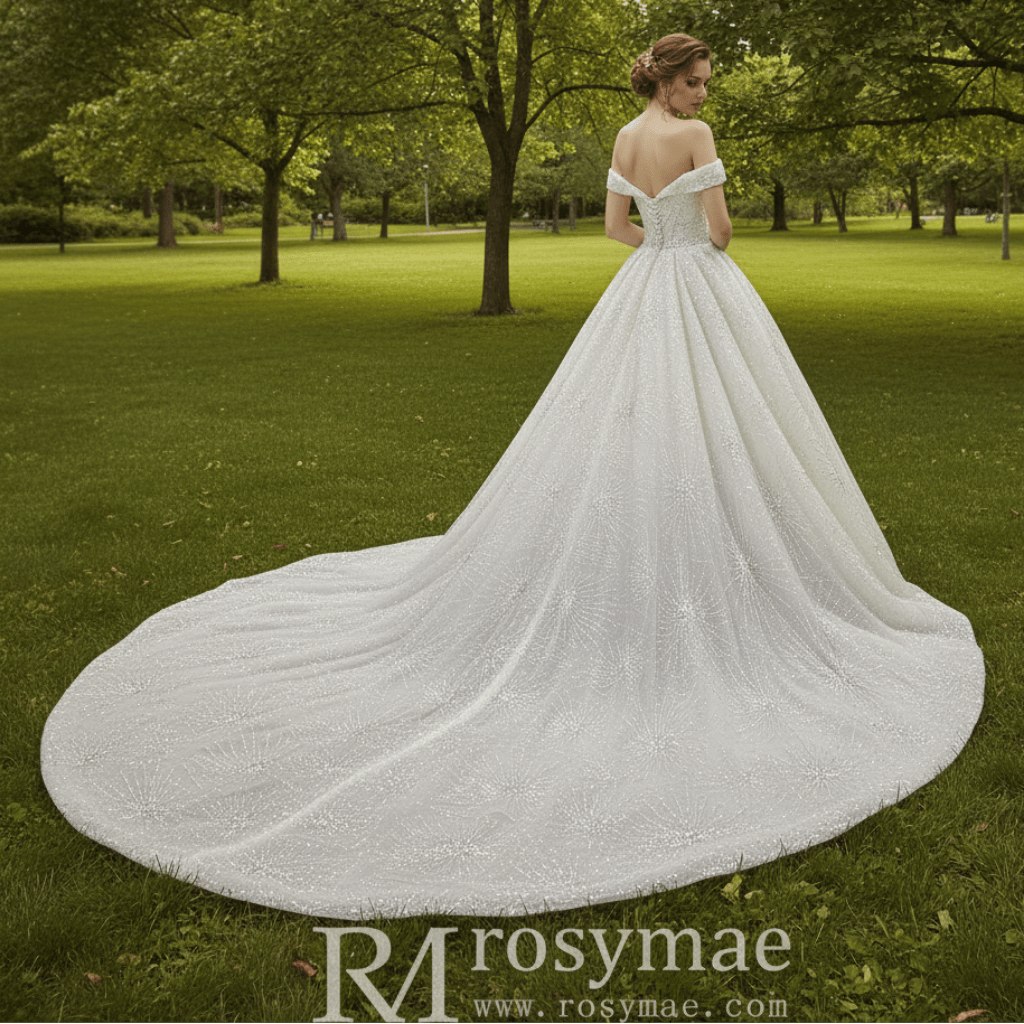 Sparkly Luxury Ball Gown Princess Wedding Dress with Off the Shoulder - Rosymae