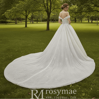 Sparkly Luxury Ball Gown Princess Wedding Dress with Off the Shoulder - Rosymae