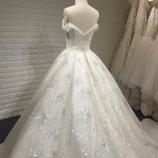 Sparkly Luxury Ball Gown Princess Wedding Dress with Off the Shoulder - Rosymae