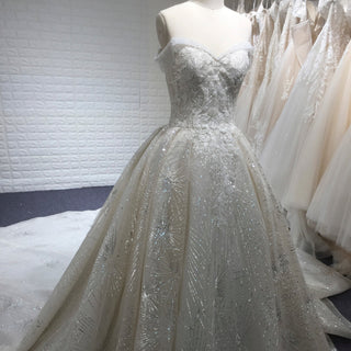 Sparkly Luxury Ball Gown Princess Wedding Dress with Off the Shoulder - Rosymae