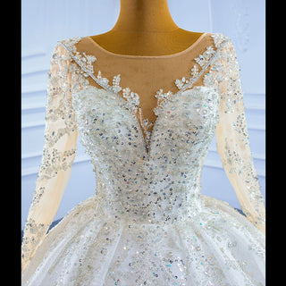 Sparkly Luxury Princess Puffy Wedding Dress with Long Sleeve - Rosymae