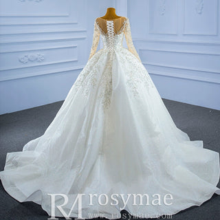 Sparkly Luxury Princess Puffy Wedding Dress with Long Sleeve - Rosymae