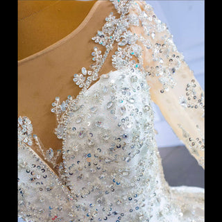 Sparkly Luxury Princess Puffy Wedding Dress with Long Sleeve - Rosymae