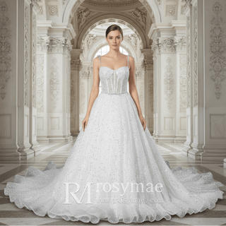 Sparkly Luxury Spaghetti Straps Ball Gowns Wedding Dresses - Rosymae
