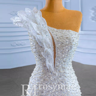 Sparkly Mermaid Sequins Beading Wedding Dress with One Shoulder - Rosymae