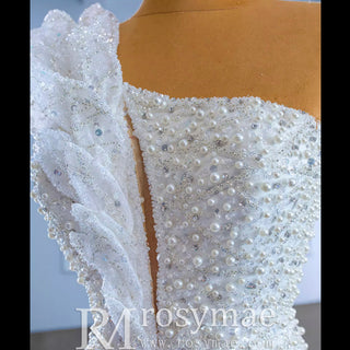 Sparkly Mermaid Sequins Beading Wedding Dress with One Shoulder - Rosymae