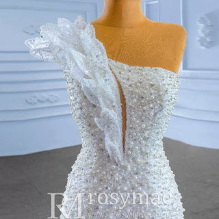 Sparkly Mermaid Sequins Beading Wedding Dress with One Shoulder - Rosymae