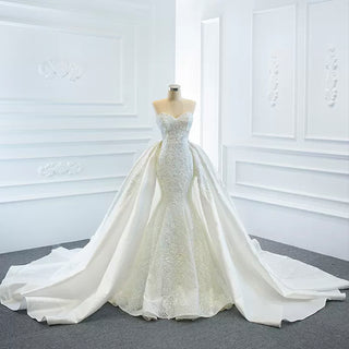 Princess Vneck Trumpet Lace Wedding Dress with Detachable Train