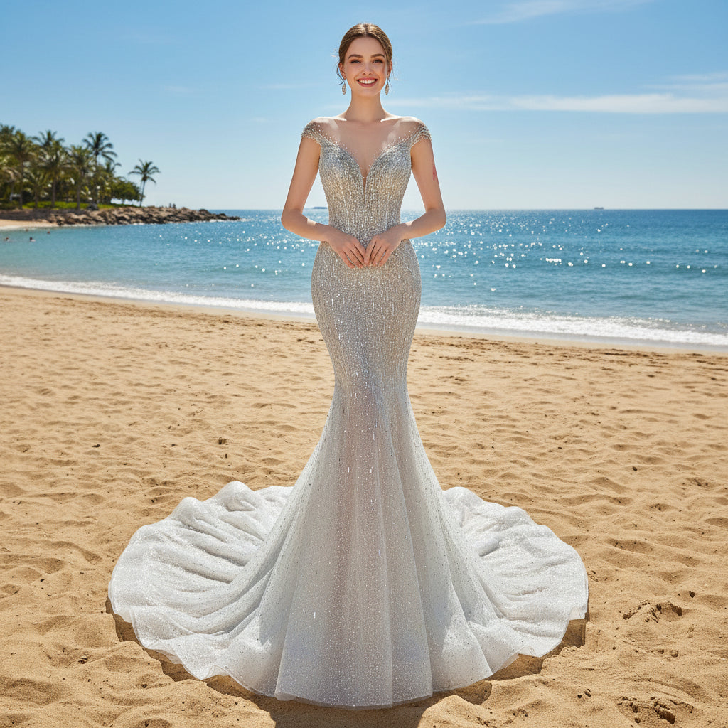 Capped Sleeve Convertible Wedding Dress with Detachable Skirt Rosymae Capped Sleeve Convertible Wedding Dress with Detachable Skirt Rosymae