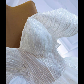 Sparkly Off the Shoulder Ball Gown Puffy Wedding Dress with Sheer Bodice - Rosymae