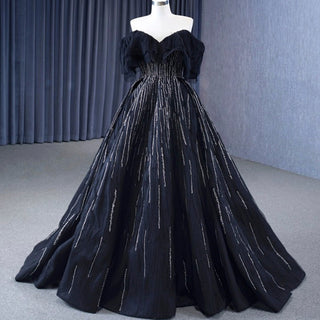 Sparkly Off the Shoulder Evening Dress Puffy Ball Gown Long Prom Dress - Rosymae