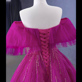 Sparkly Off the Shoulder Evening Dress Puffy Ball Gown Long Prom Dress - Rosymae