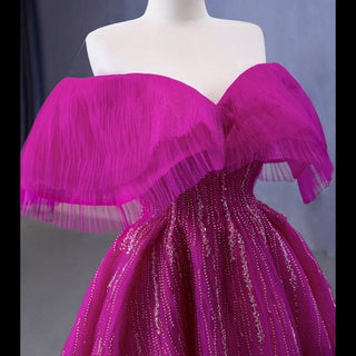 Sparkly Off the Shoulder Evening Dress Puffy Ball Gown Long Prom Dress - Rosymae