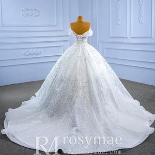 Sparkly Off-the-Shoulder Organza Ball Gown Wedding Dress - Rosymae