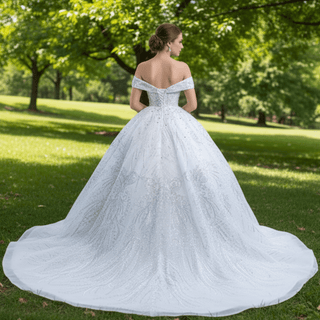 Sparkly Off-the-Shoulder Organza Ball Gown Wedding Dress - Rosymae