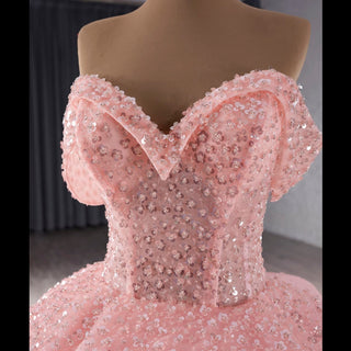 Sparkly Pink Quinceanera Dress Formal Gown with Off the Shoulder - Rosymae