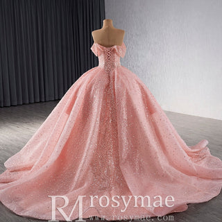 Sparkly Pink Quinceanera Dress Formal Gown with Off the Shoulder - Rosymae