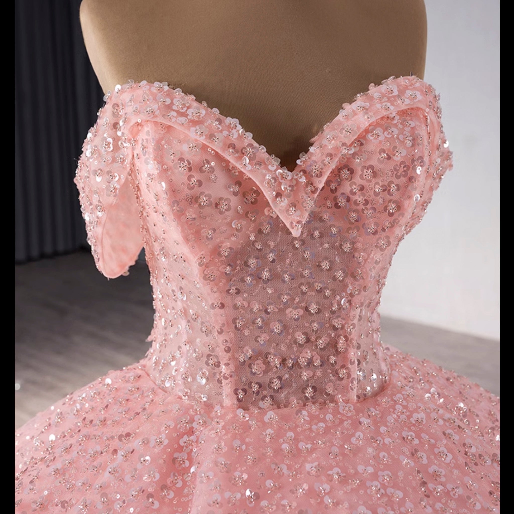 Sparkly Pink Quinceanera Dress Formal Gown with Off the Shoulder - Rosymae