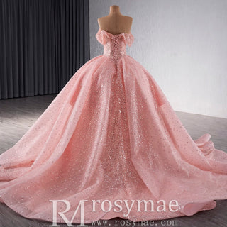 Sparkly Pink Quinceanera Dress Formal Gown with Off the Shoulder - Rosymae