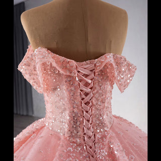 Sparkly Pink Quinceanera Dress Formal Gown with Off the Shoulder - Rosymae