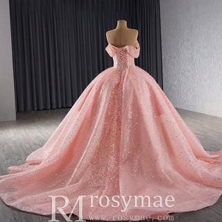Sparkly Pink Quinceanera Dress Formal Gown with Off the Shoulder - Rosymae