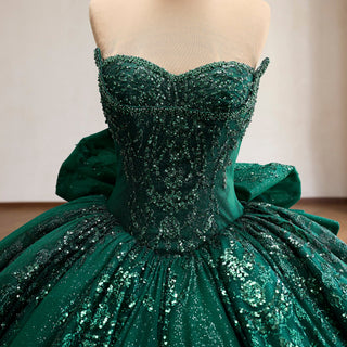 Sparkly Quinceañera Dress with Multi-Layered Back Bow & Voluminous Tiered Ruffles