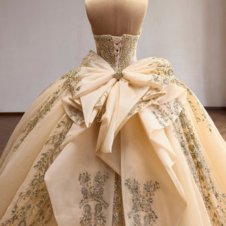 Sparkly Quinceañera Dress with Multi-Layered Back Bow & Voluminous Tiered Ruffles