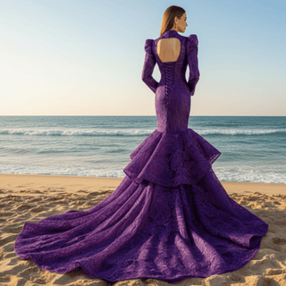 Sparkly Red Mermaid Lace Prom Dresses with Long Sleeves - Rosymae
