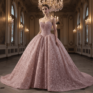 Sparkly Sequin Lace Puffy Skirt Quinceanera Dress with Sweetheart Neck - Rosymae
