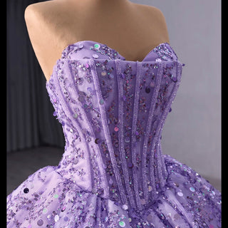 Sparkly Sequin Lace Puffy Skirt Quinceanera Dress with Sweetheart Neck - Rosymae