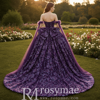 Sparkly Sequin Purple Wedding Dress with Off Shoulder Quinceanera Gown