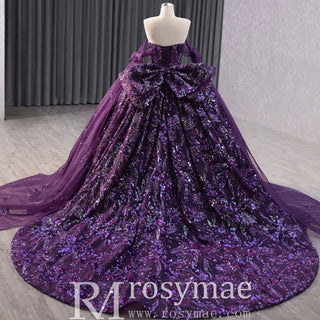 Sparkly Sequin Purple Wedding Dress with Off Shoulder Quinceanera Gown - Rosymae