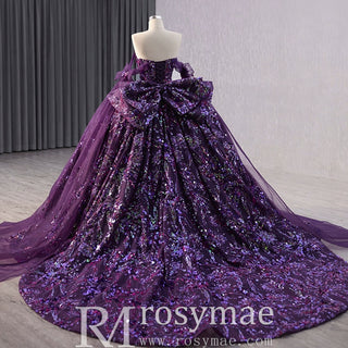 Sparkly Sequin Purple Wedding Dress with Off Shoulder Quinceanera Gown - Rosymae
