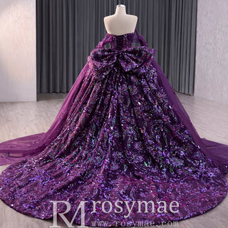 Sparkly Sequin Purple Wedding Dress with Off Shoulder Quinceanera Gown - Rosymae