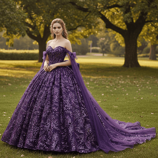 Sparkly Sequin Purple Wedding Dress with Off Shoulder Quinceanera Gown