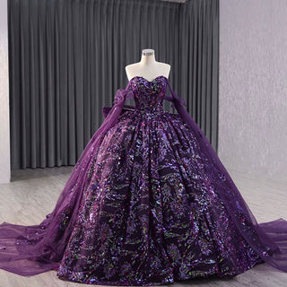 Sparkly Sequin Purple Wedding Dress with Off Shoulder Quinceanera Gown - Rosymae